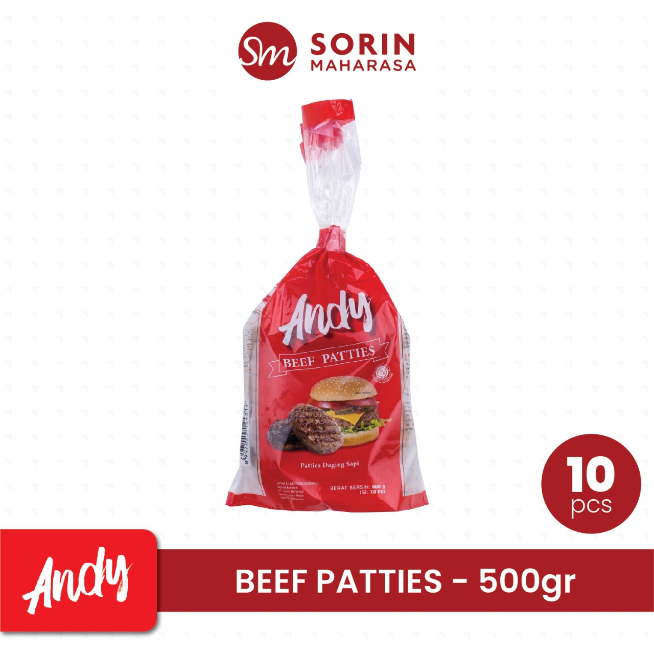 Andy Beef Patties Isi 10 pcs 500 Gram Burger Sapi