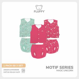 FLUFFY - Setelan Newborn Kutung Celana Pop - Series Unicorn - Lembut & Standar SNI (Isi 3 Pasang)