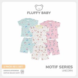 FLUFFY Setelan Baju Pendek Celana 3/4 Unicorn (Isi 3Pasang) SBD3SB UMB SML