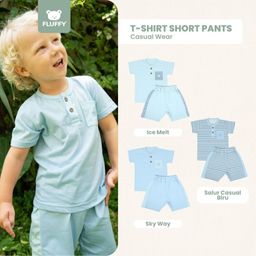 FLUFFY - Set Pendek Anak 3 Bulan hingga 3 Tahun - T-shirt Short Pants - Casual Wear Lembut & Standart SNI (1 Pcs)