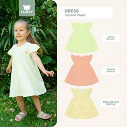 FLUFFY - Dress Pendek Anak 3 Bulan hingga 3 Tahun - Casual Wear Lembut & Standart SNI (1 Pcs)