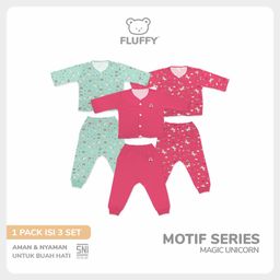 FLUFFY - Setelan Newborn Panjang Celana Panjang - Series Unicorn - Lembut & Standar SNI (Isi 3 Pasang)
