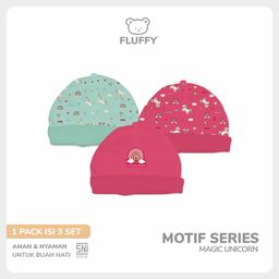 FLUFFY - Topi Bulat Bayi - Series Unicorn - Topi Polos Newborn (Isi 3Pcs)