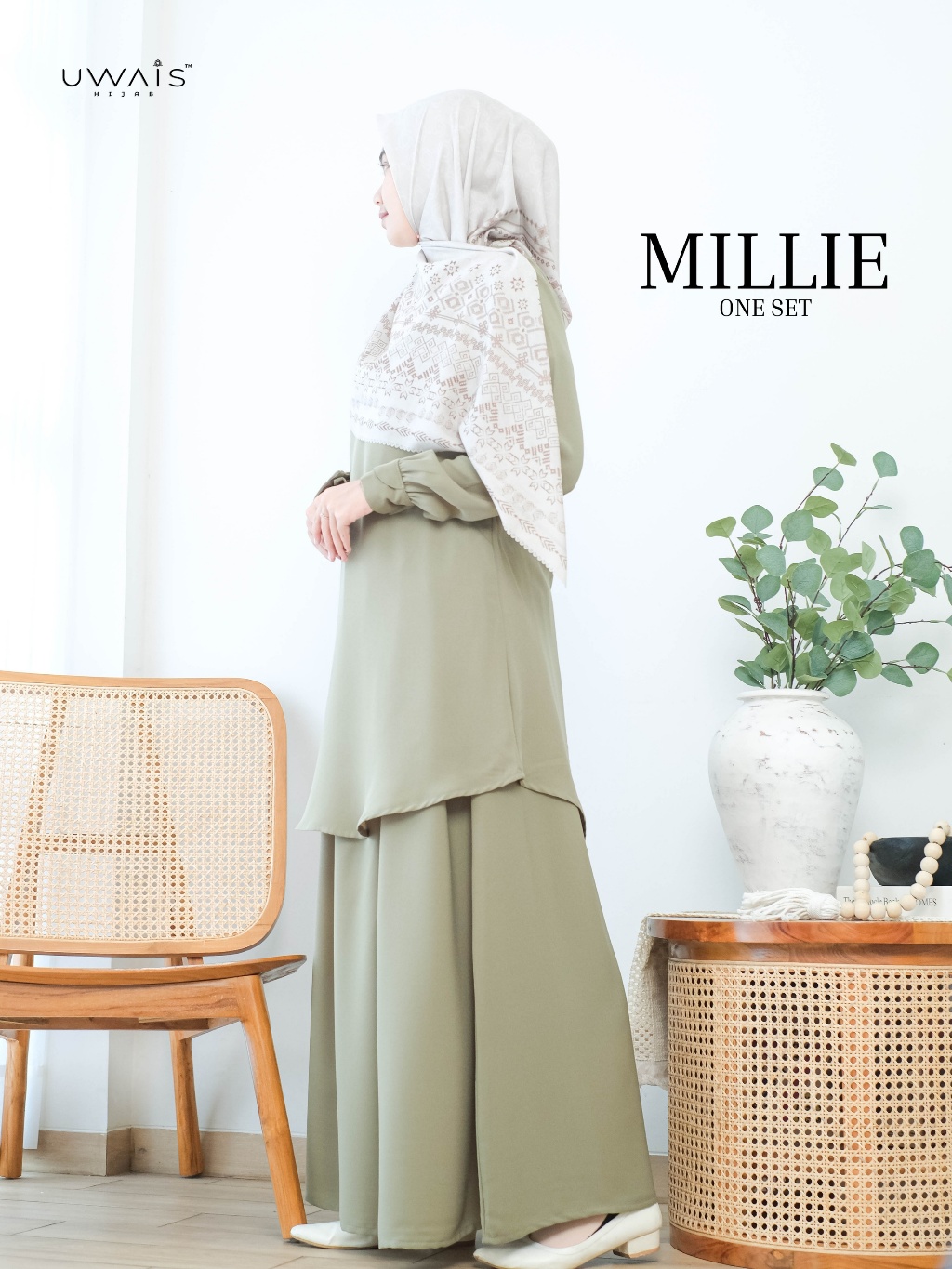 Uwais - Millie One Set Wanita Kekinian Rok dan Atasan Tunik Dewasa Muslimah Bahan Zara Crepe thumb 2