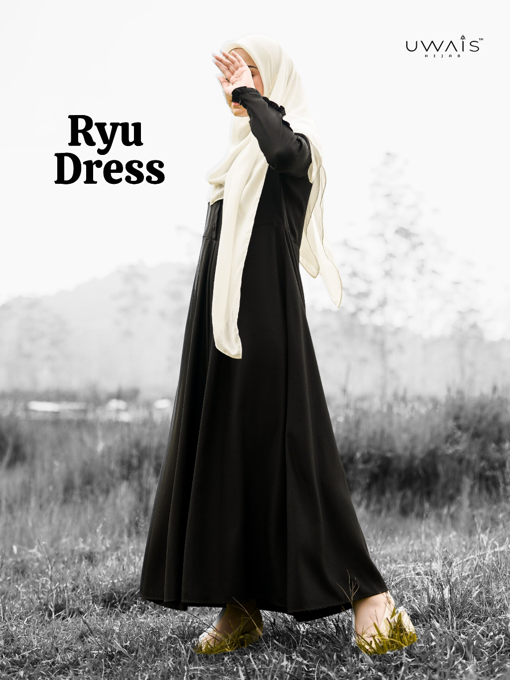 Uwais - Ryu Dress Wanita Kekinian Dewasa Gamis Daily Syari Terbaru Motif Polos Wudhu Busui Friendly thumb 2