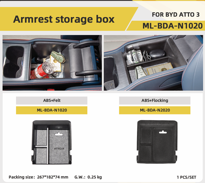 BYD Atto3 - Armrest Storage Box Flocking 4
