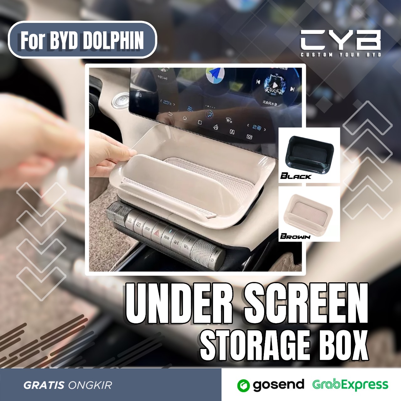 BYD Dolphin - Under-Screen Storage Box [Coklat] 2