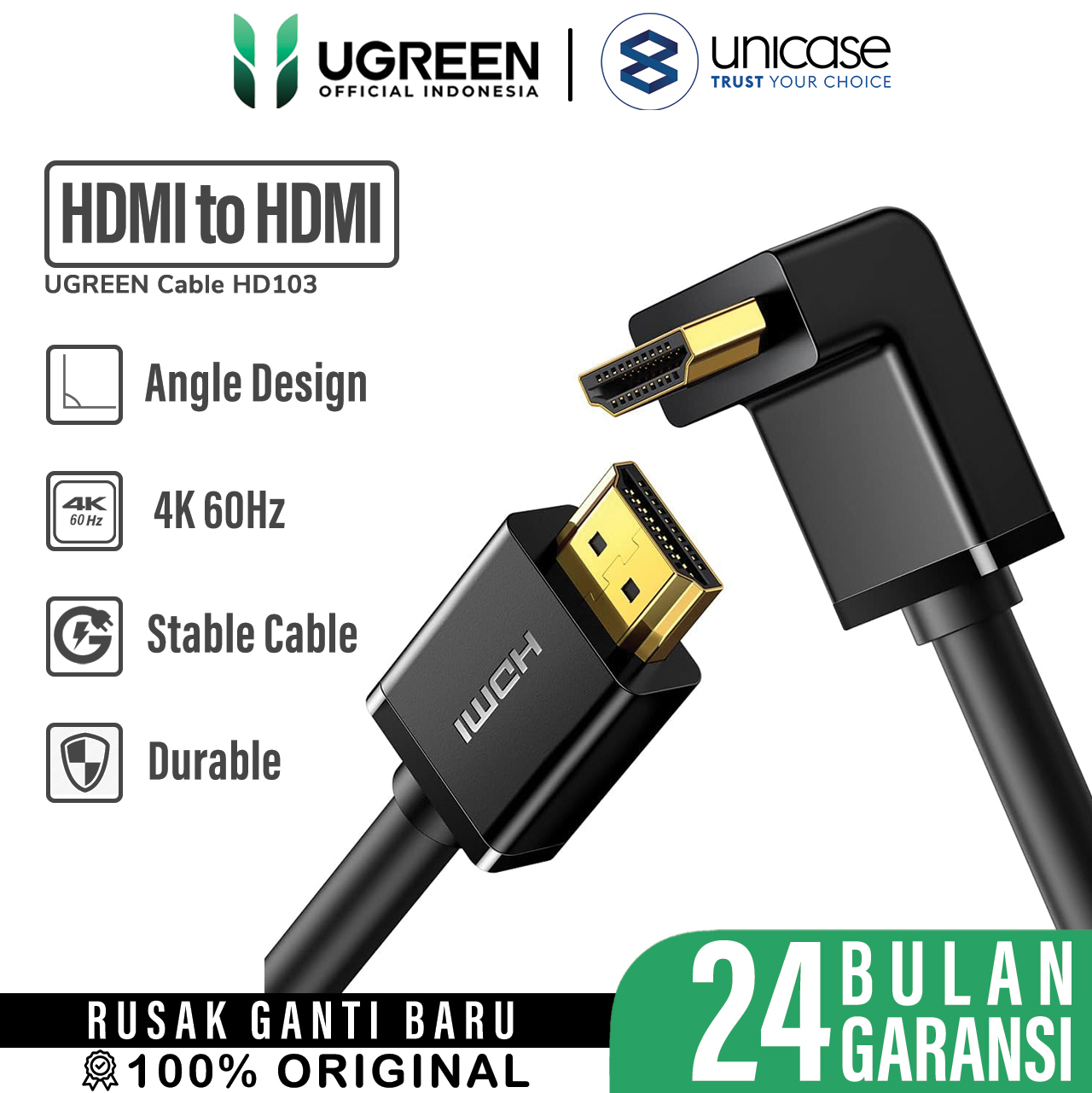 Cable HDMI UGREEN Right Angle 90/270 Degree Kabel 4K 30Hz High Speed
