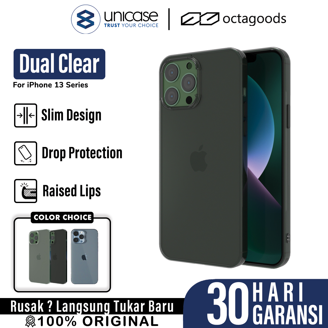 Case iPhone 13 Pro Max Mini OctaGoods Dual Clear Anti Crack Casing