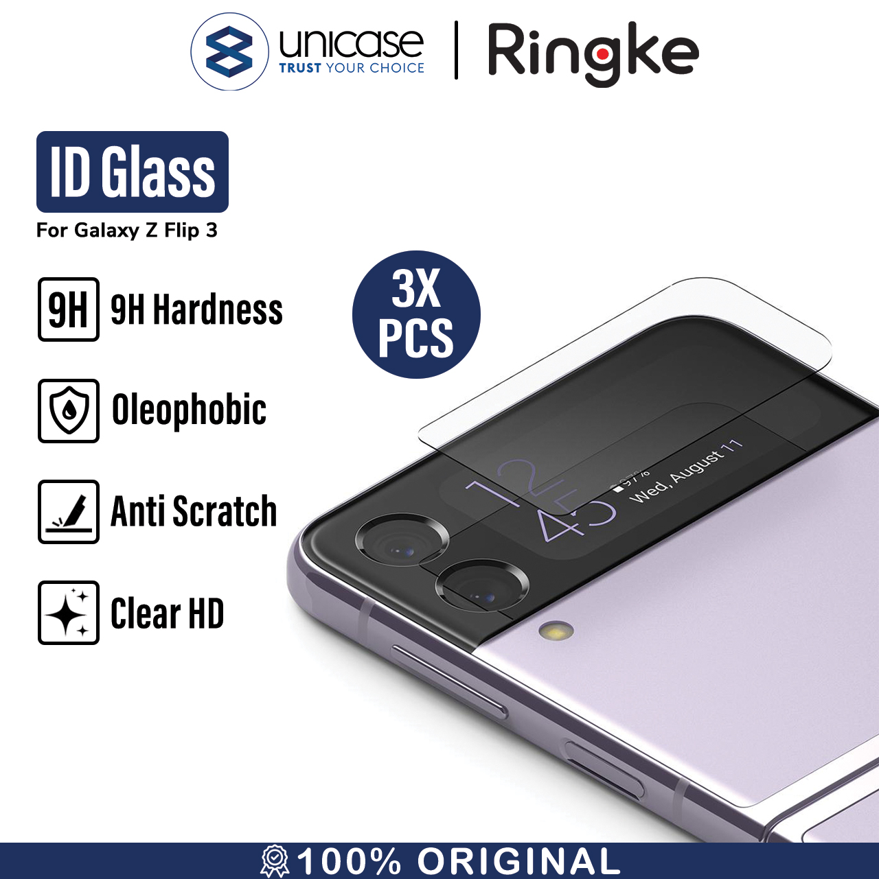 Tempered Glass Depan Galaxy Z Flip 3 Ringke ID Cover Display Protector