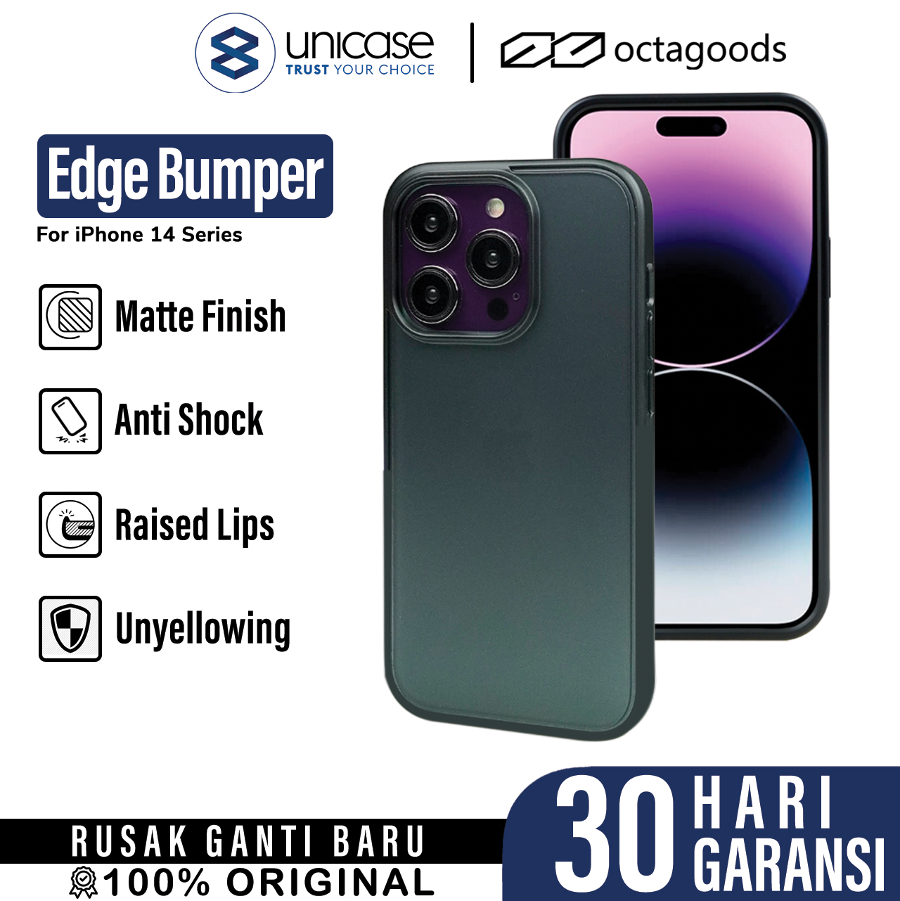 Case iPhone 14 Pro Max Plus Octagoods Edge Bumper Hybrid Matte Casing