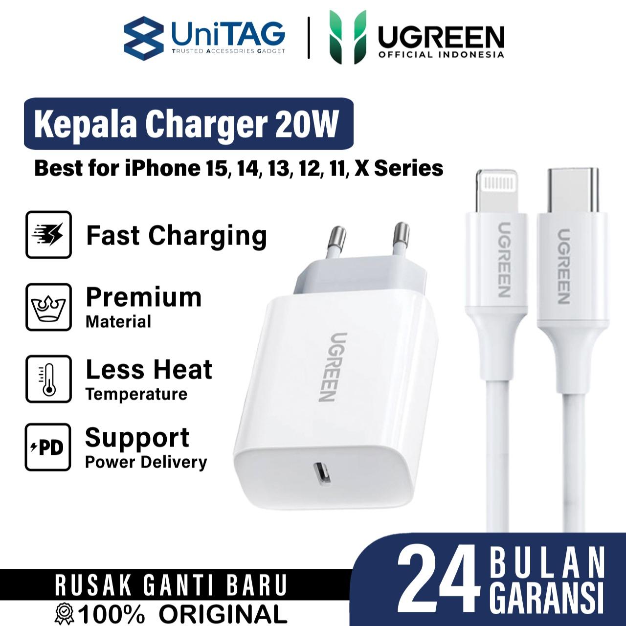 UGREEN Wall Charger 20W 1C + Kabel Charger USB C to Lightning - Black CD137 50799