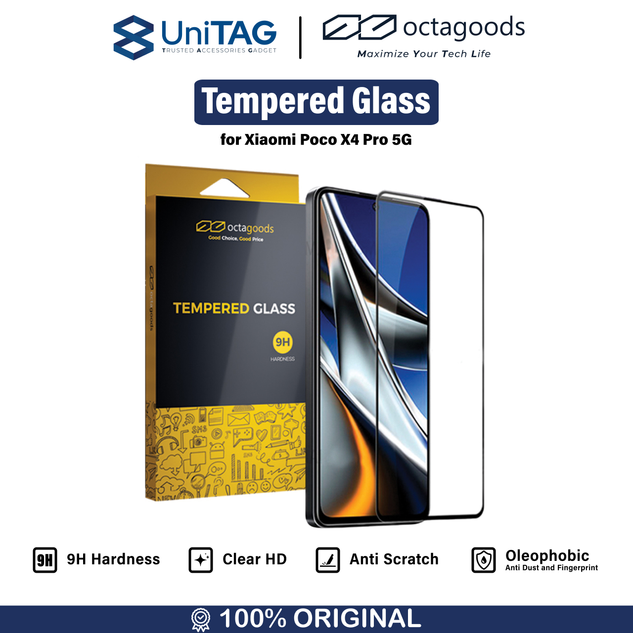 Octagoods Xiaomi Poco X4 Pro 5G Tempered Glass 3D Full Cover - Silk