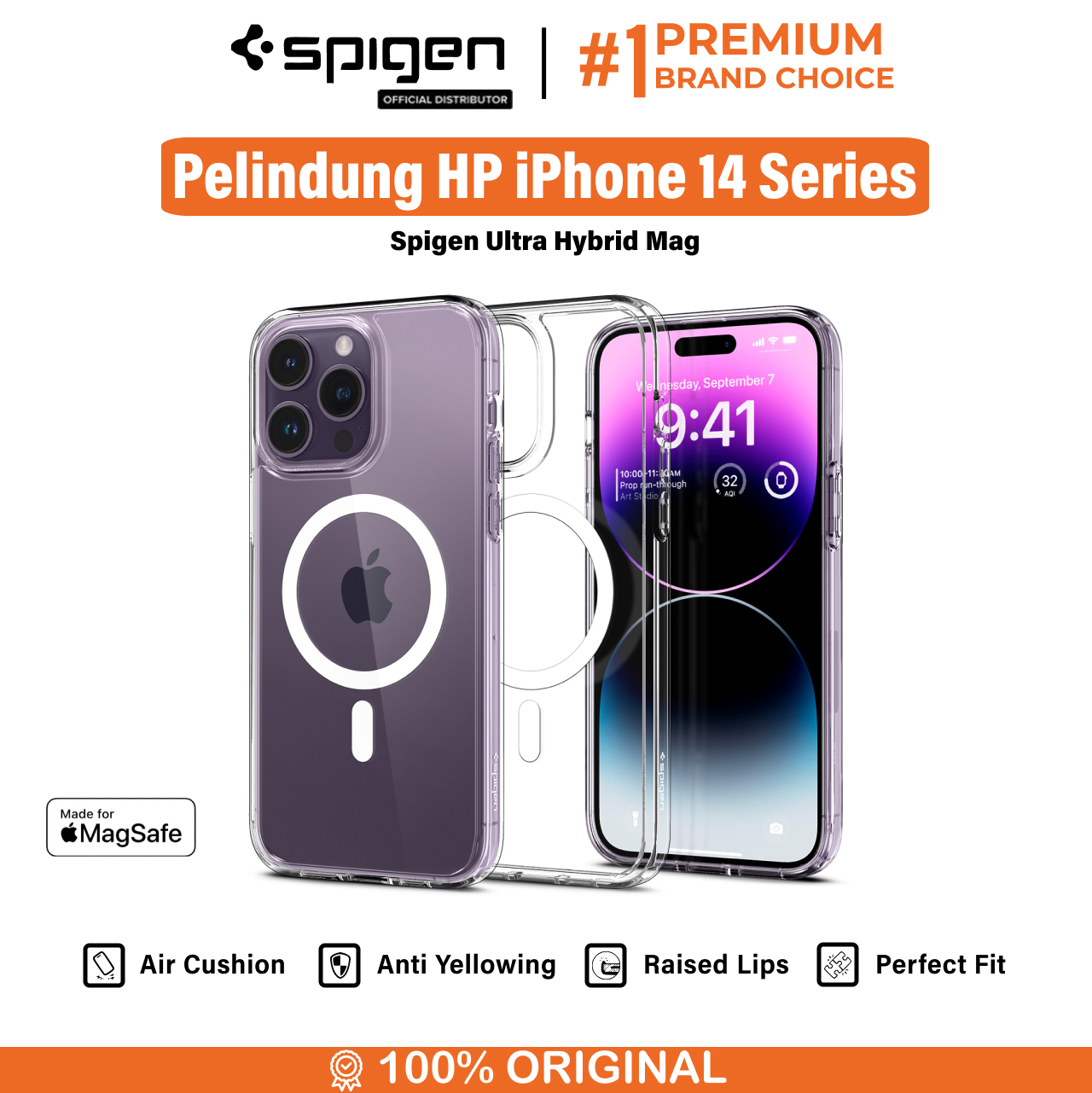 Case iPhone 14 Pro Max Plus Spigen Ultra Hybrid MagSafe Clear Casing