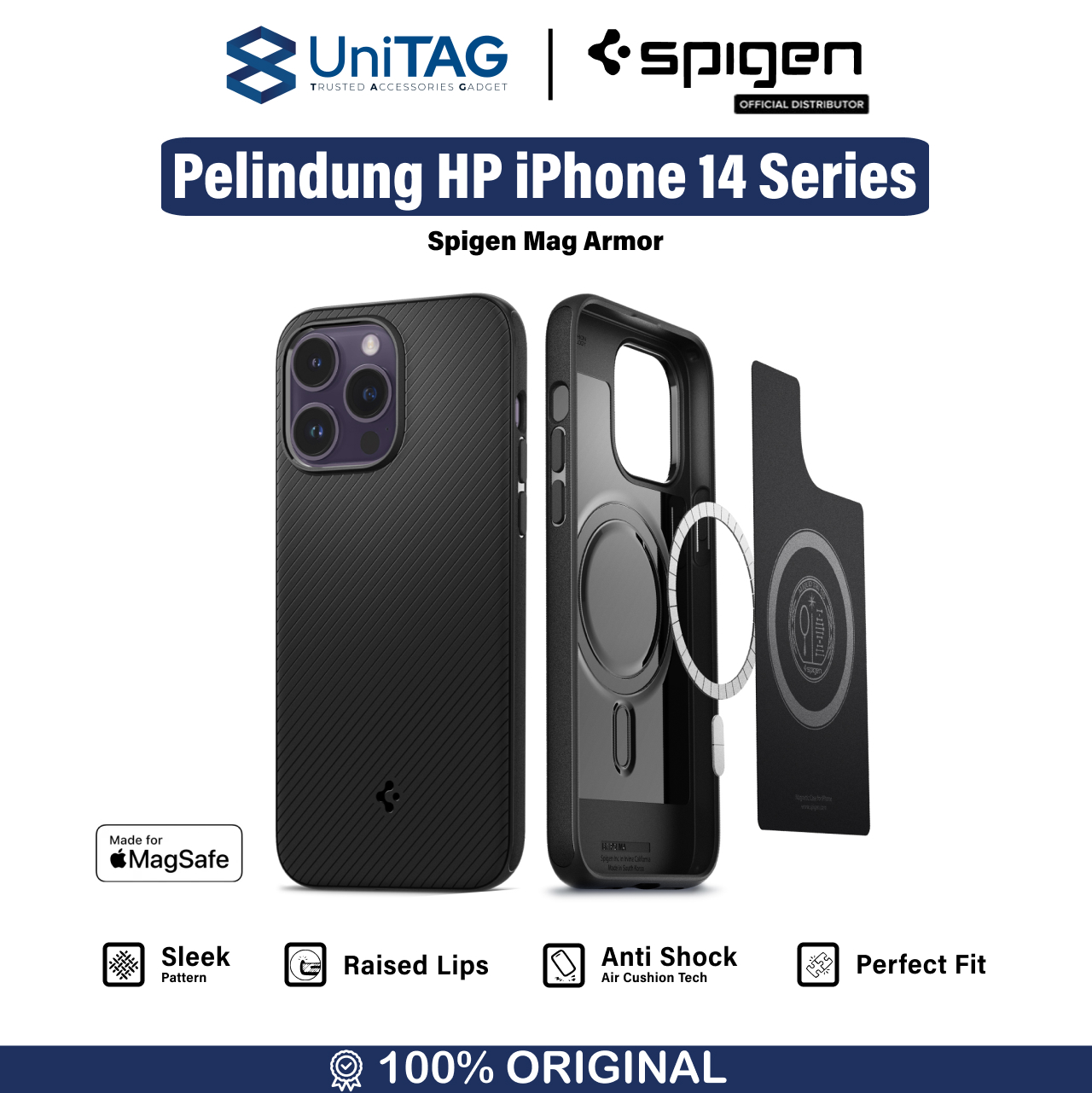 Case iPhone 14 Pro Max Plus Spigen Mag Armor MagSafe Matte Slim Casing