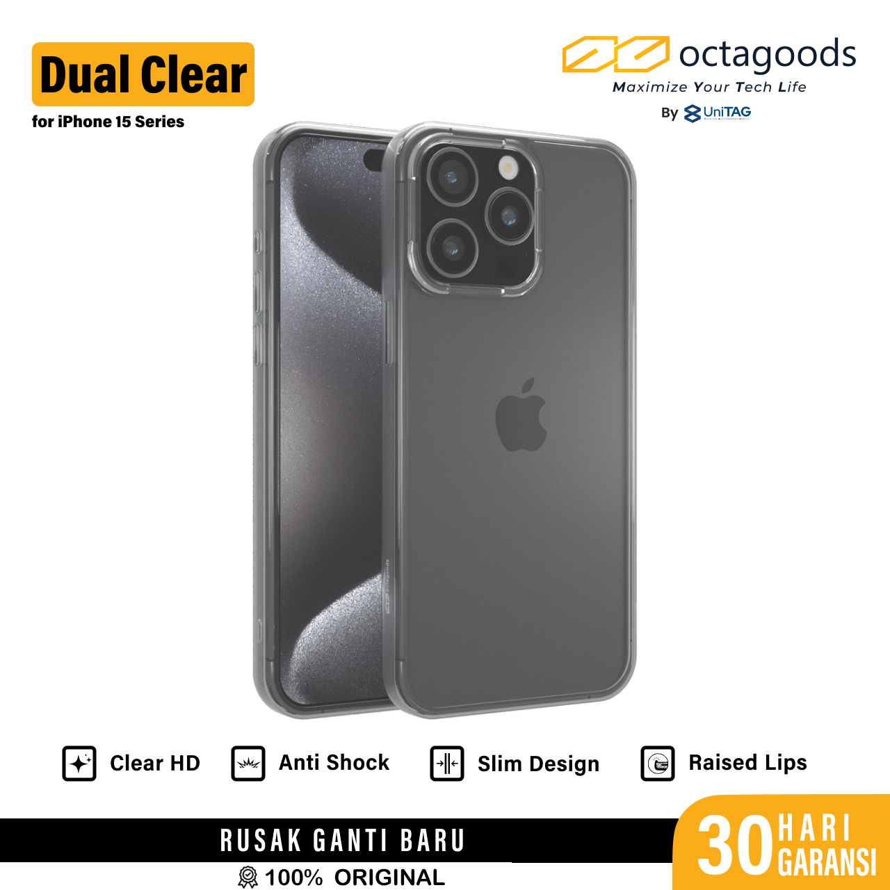 Octagoods iPhone 15 Pro Max Case Dual Clear - Clear K28063-1