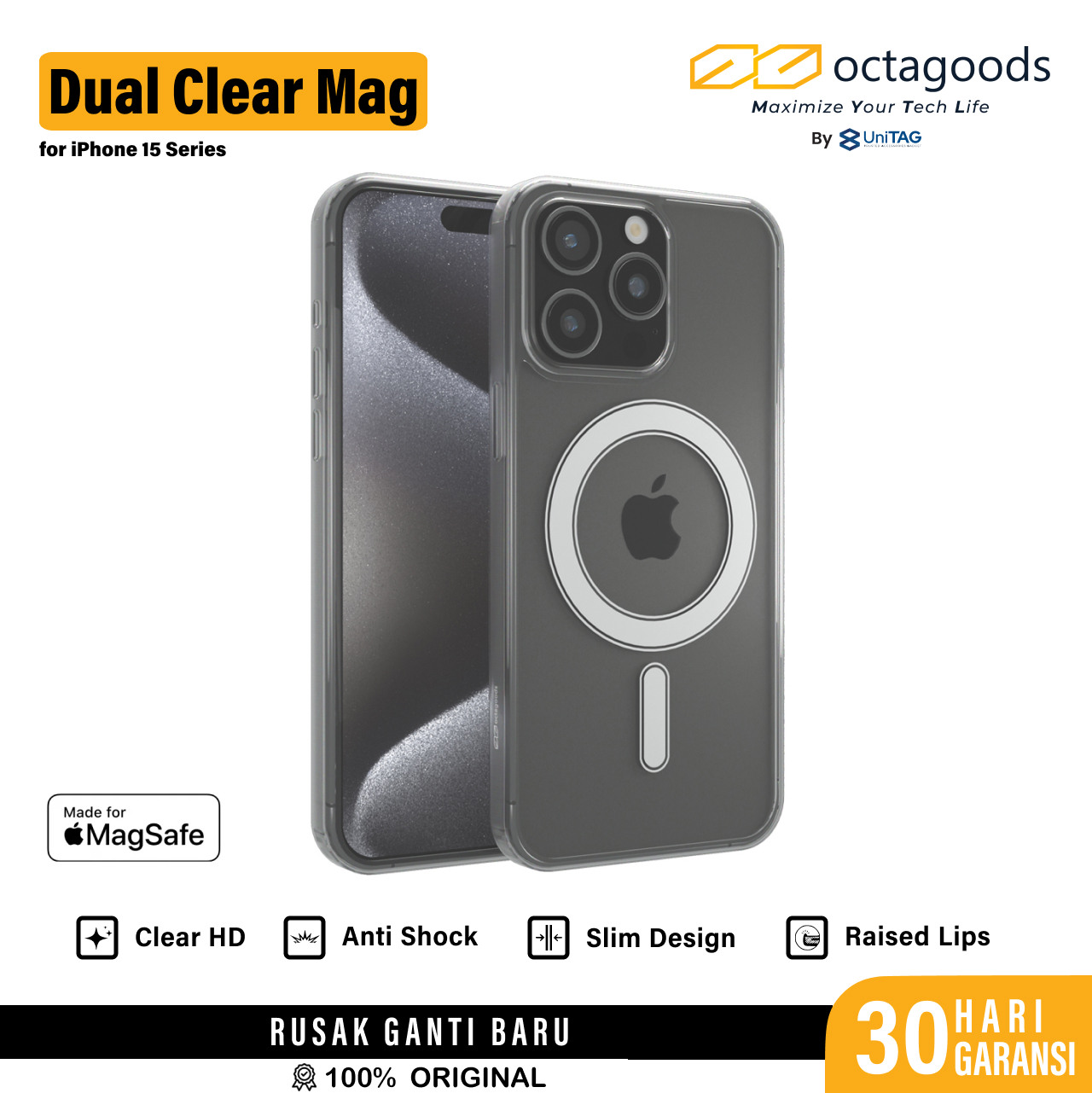 Octagoods iPhone 15 Pro Case Magsafe Hybrid Magsafe - Clear K28058