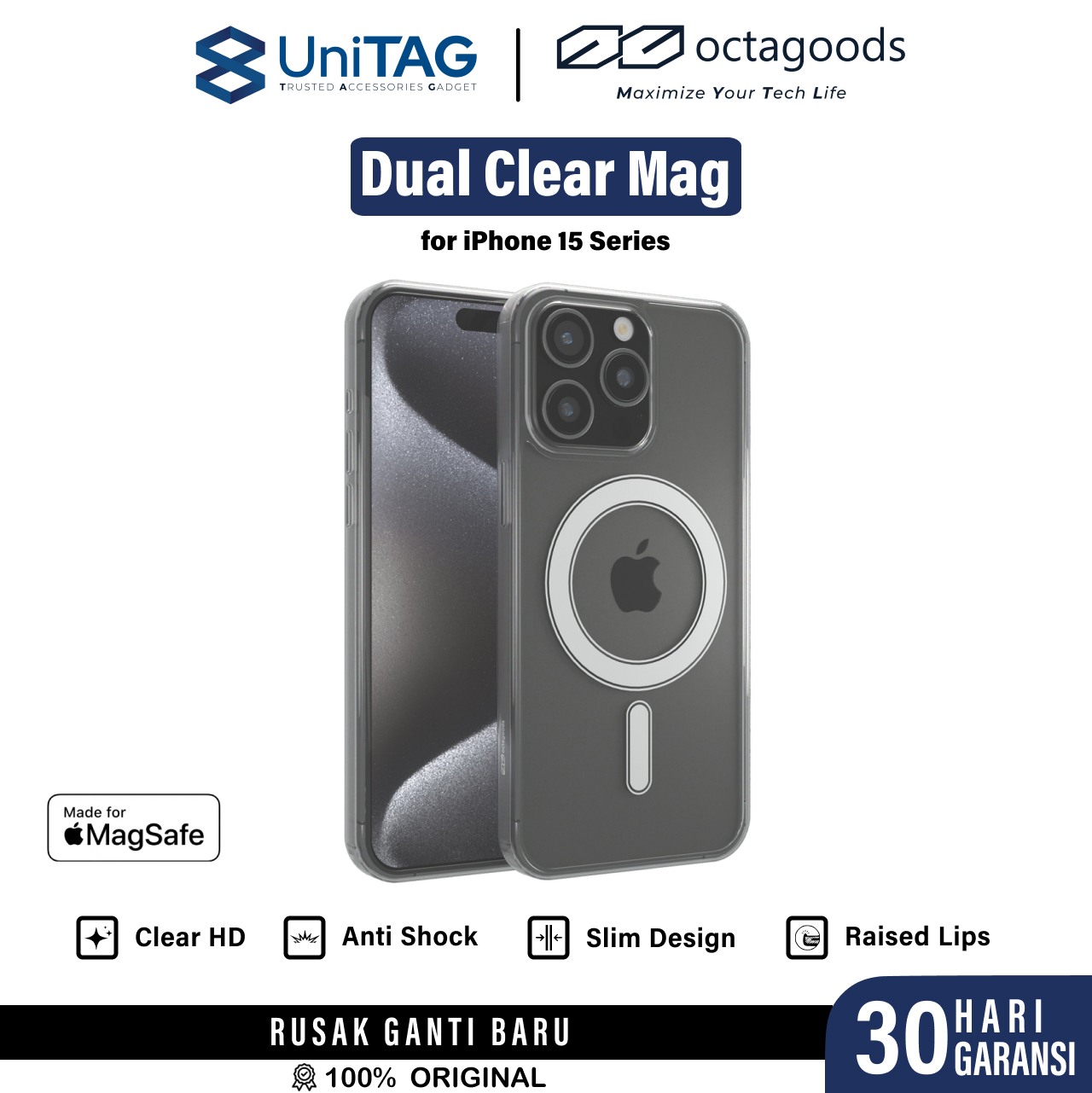 Octagoods iPhone 15 Case Magsafe Hybrid Magsafe - Clear K28056