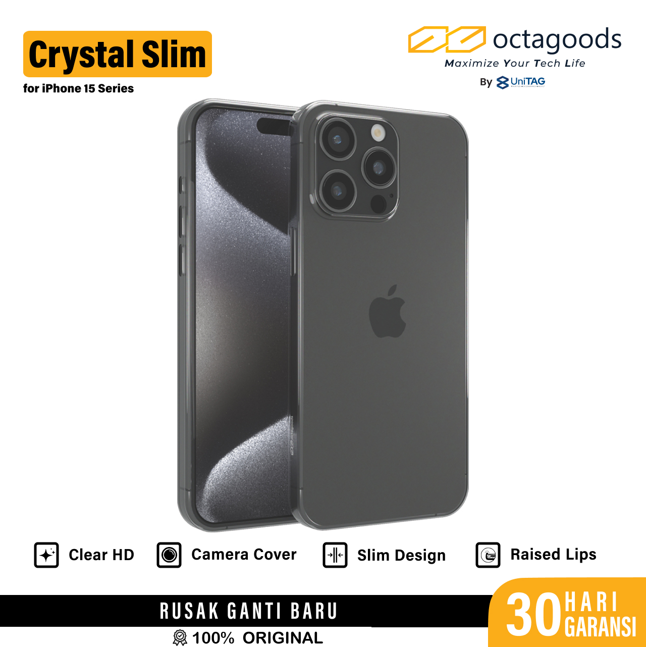 Octagoods iPhone 15 Pro Case Super Slim - Transparent Glossy CB33112