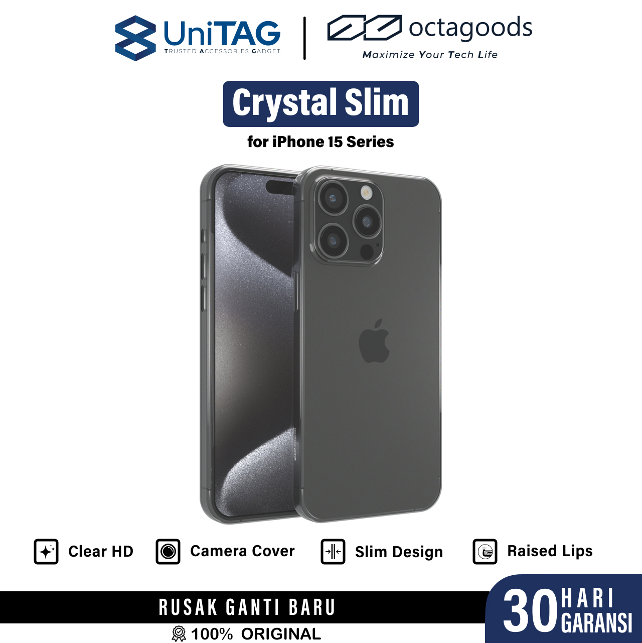 Octagoods iPhone 15 Pro Max Case Super Slim - Transparent Glossy CB33114