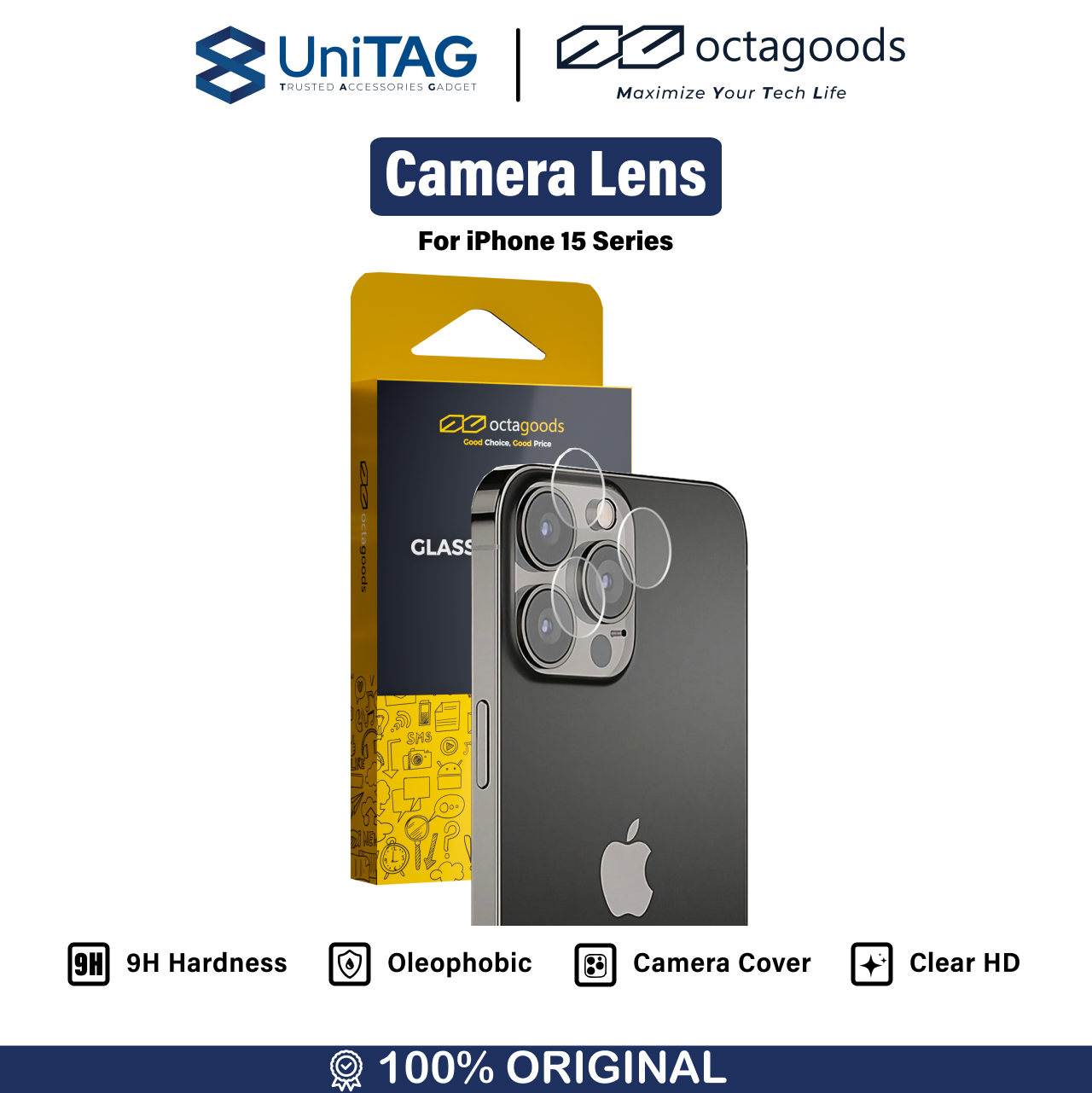 Camera Lens Octagoods Glass Protector iPhone 15 Pro Max Plus Cover 9H