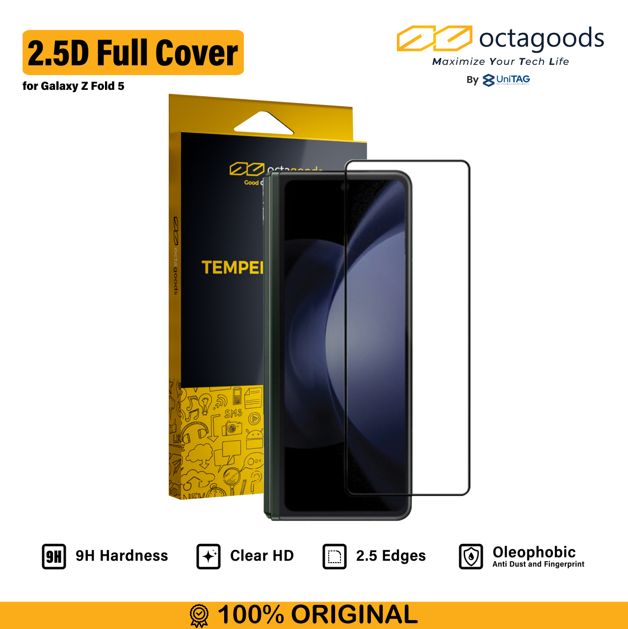 Octagoods Galaxy Z Fold 5 Tempered Glass 2.5D Full Cover - Clear SX7078