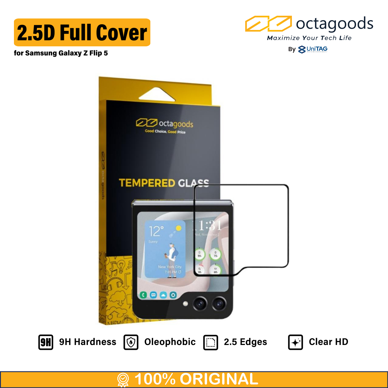 Octagoods Galaxy Z Flip 5 Tempered Glass 2.5D Full Cover - Clear SX7106