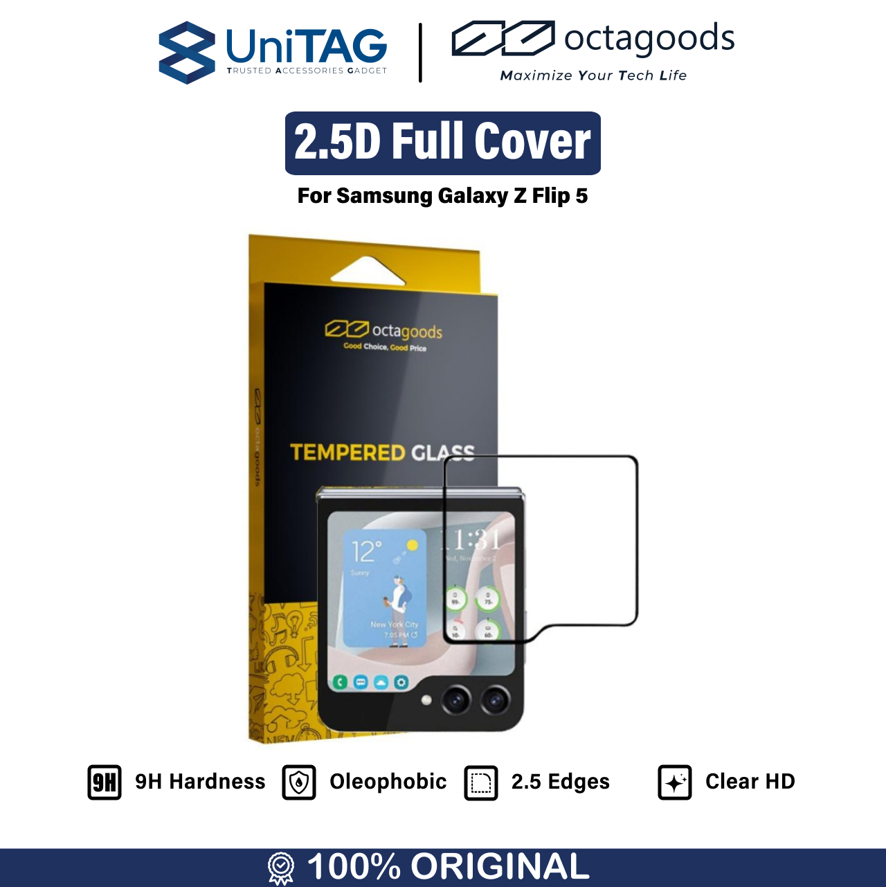 Octagoods Galaxy Z Flip 5 Tempered Glass 2.5D Full Cover - Clear SX7106