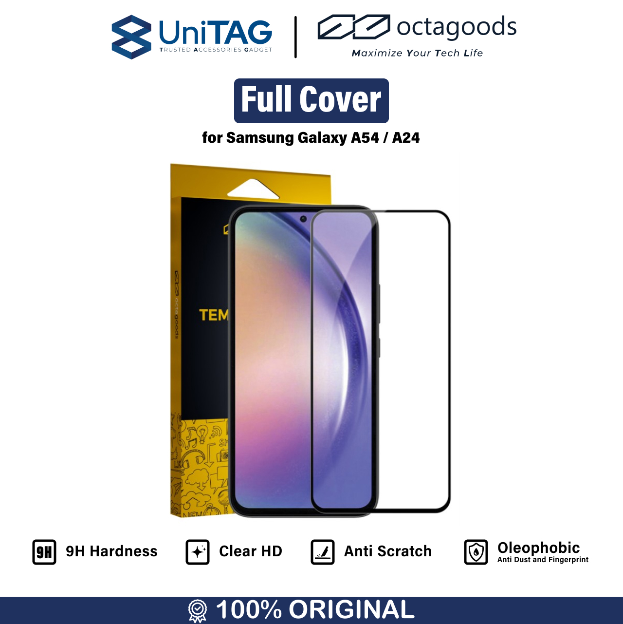 Octagoods Galaxy A54 Tempered Glass 3D Full Cover - Clear SX7036