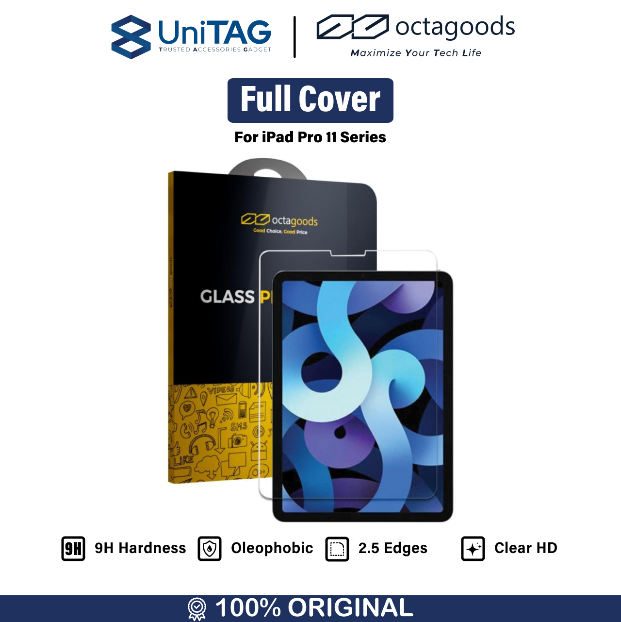 Octagoods iPad Pro 11" (2022 / 2021 / 2020 / 2018) Tempered Glass 2.5D Full Cover - Clear PG6821