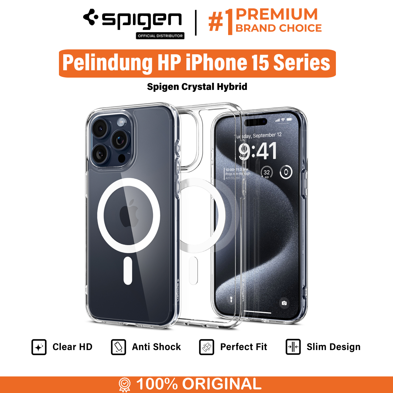 Case iPhone 15 Pro Max Plus Spigen Crystal Hybrid MagSafe Clear Casing