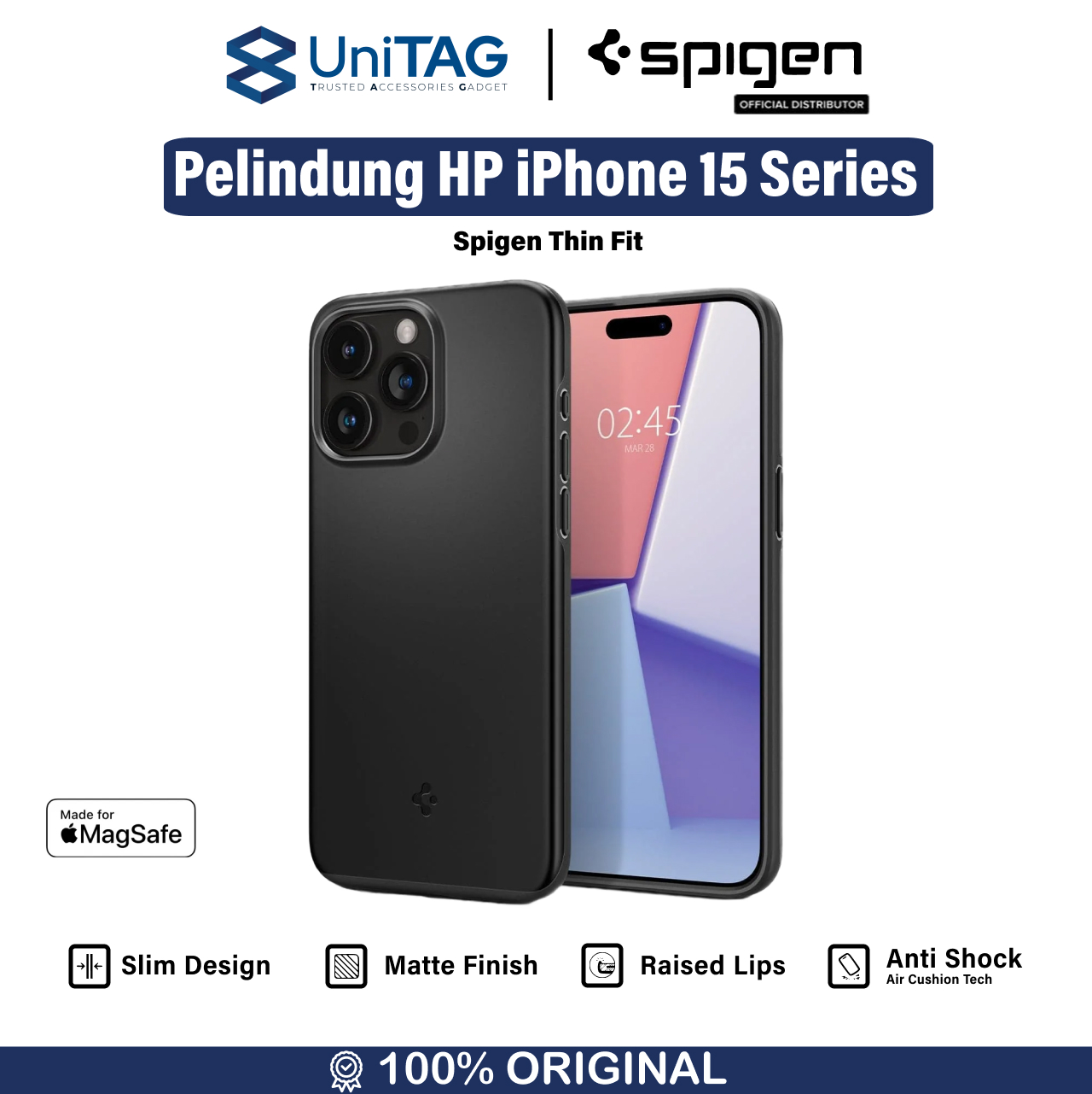 Spigen iPhone 15 Pro Max Case Thin Fit - Black ACS06544