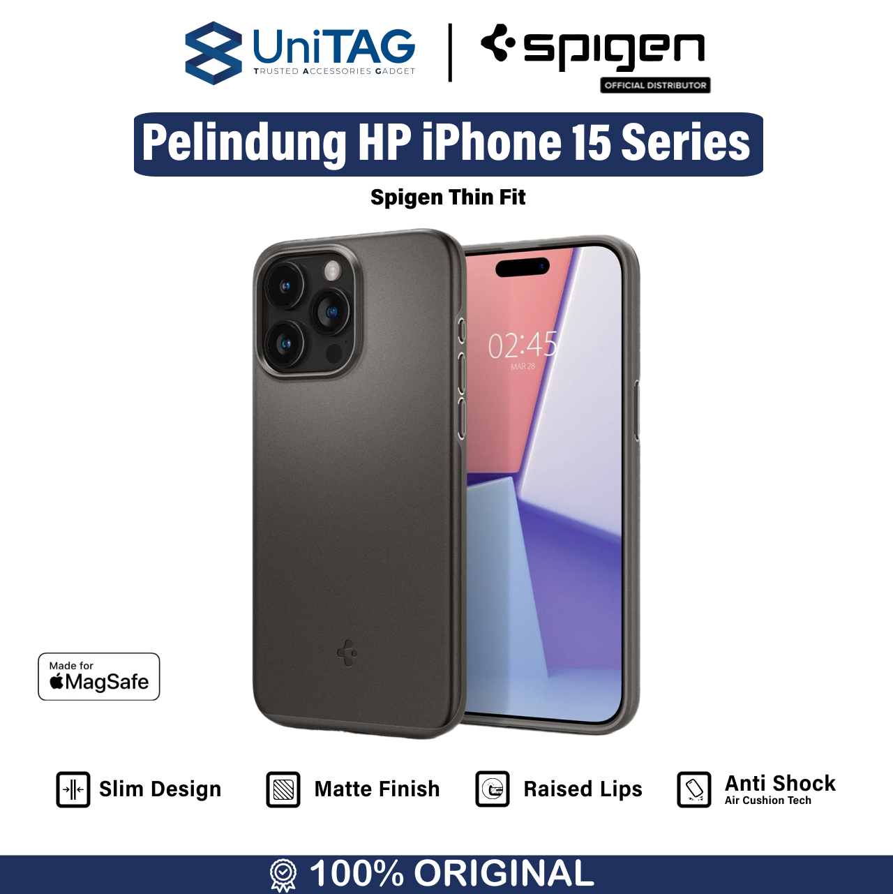 Spigen iPhone 15 Pro Max Case Thin Fit - Gunmetal ACS06545