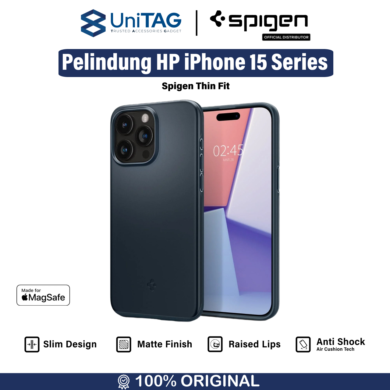 Spigen iPhone 15 Pro Max Case Thin Fit - Metal Slate ACS06546