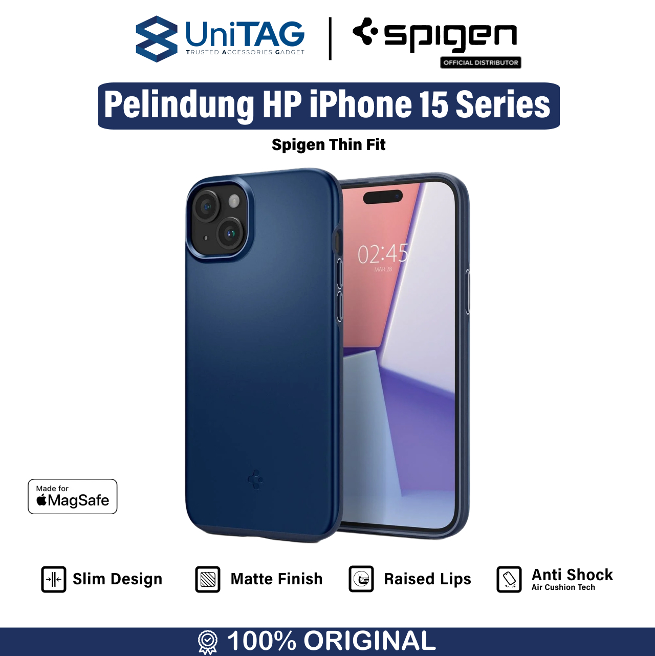Spigen iPhone 15 Case Thin Fit - Navy Blue ACS06777
