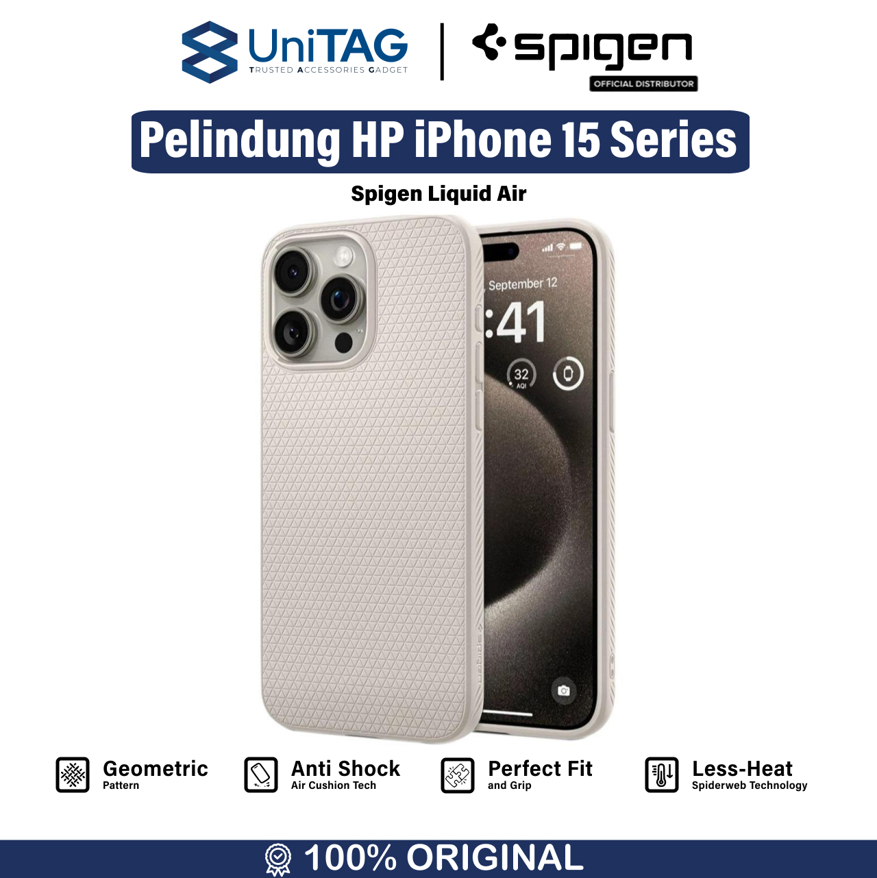 Spigen iPhone 15 Pro Max Case Liquid Air - Natural Titanium ACS07212
