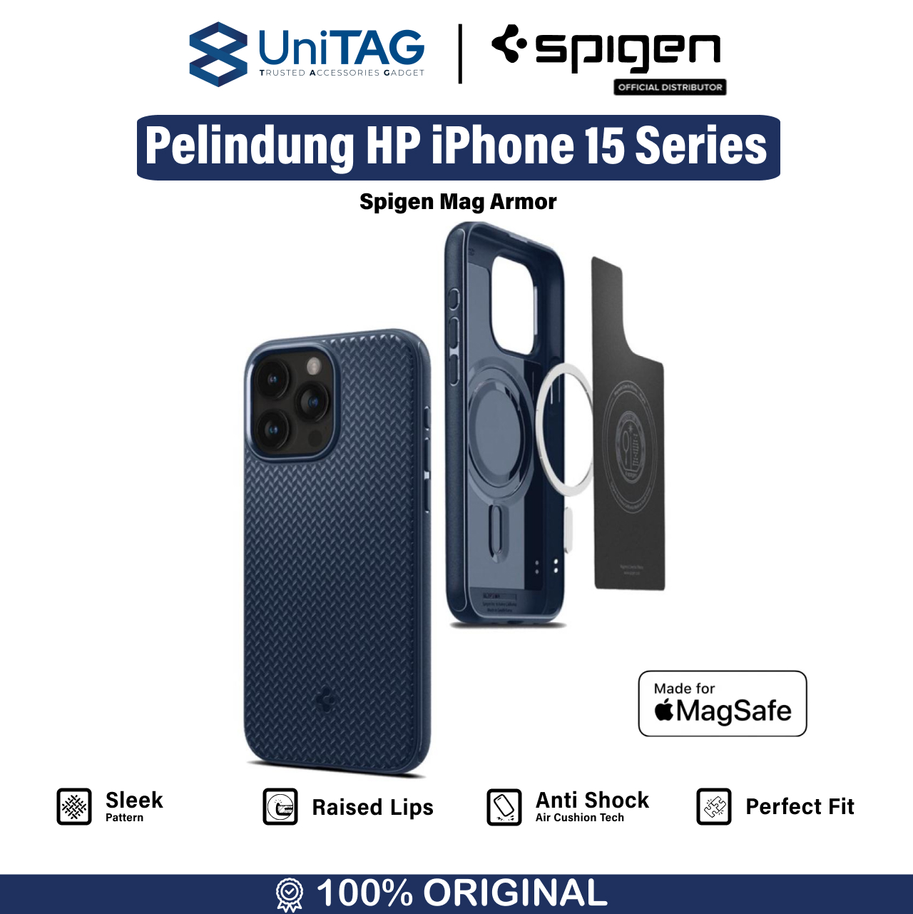 Spigen iPhone 15 Pro Max Case Magsafe Mag Armor MagFit - Navy Blue ACS06598