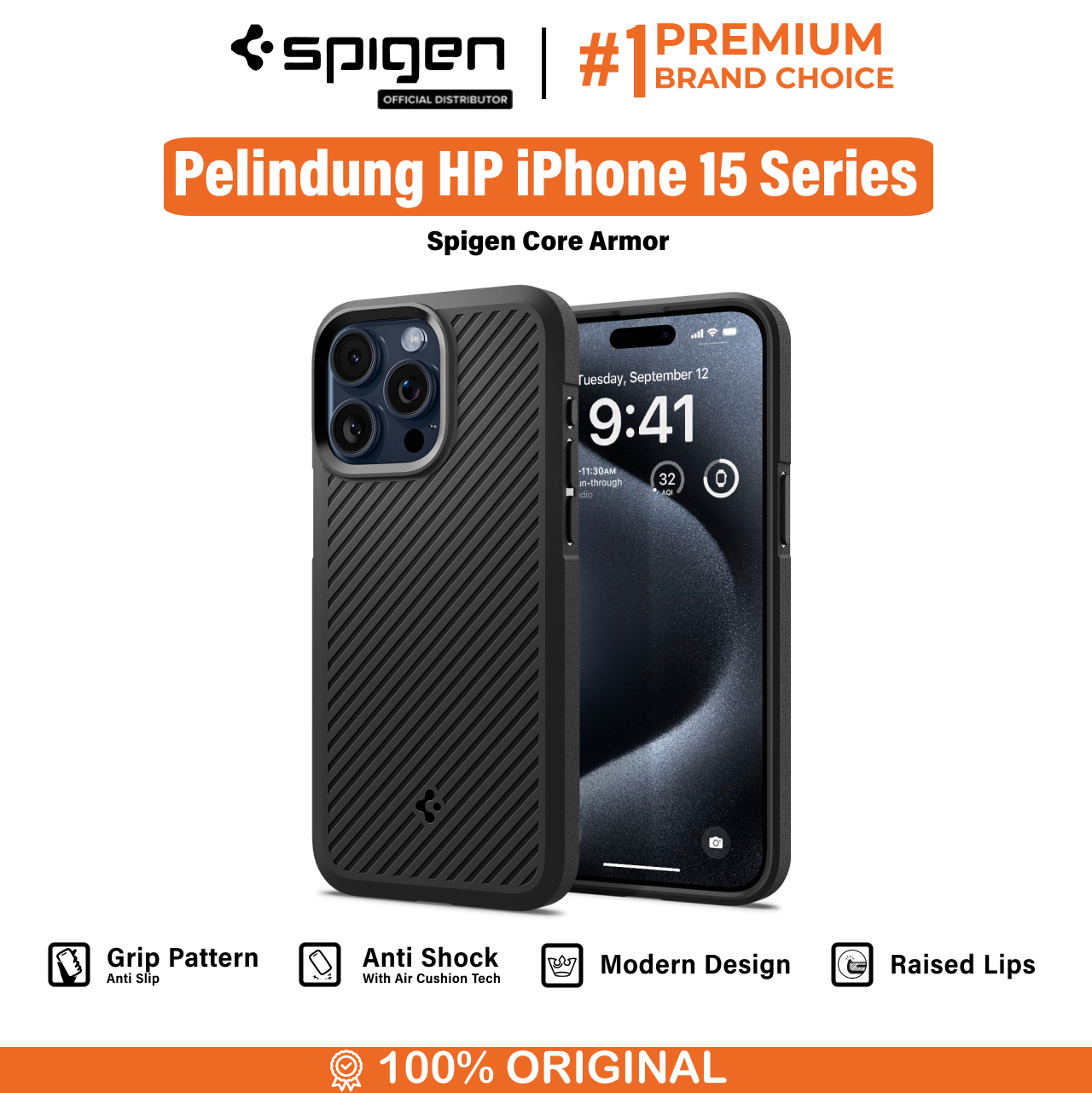 Spigen iPhone 15 Case Core Armor - Matte Black ACS06479 (Offline SKU)