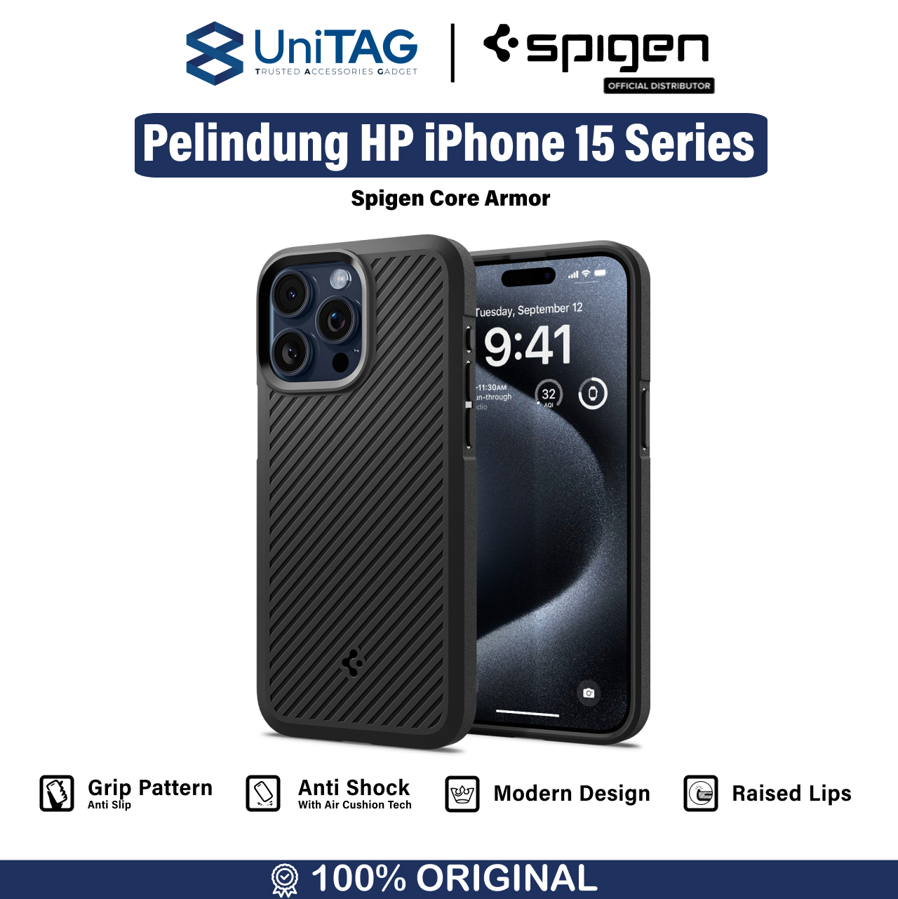 Spigen iPhone 15 Case Core Armor - Matte Black ACS06479 (Offline SKU)