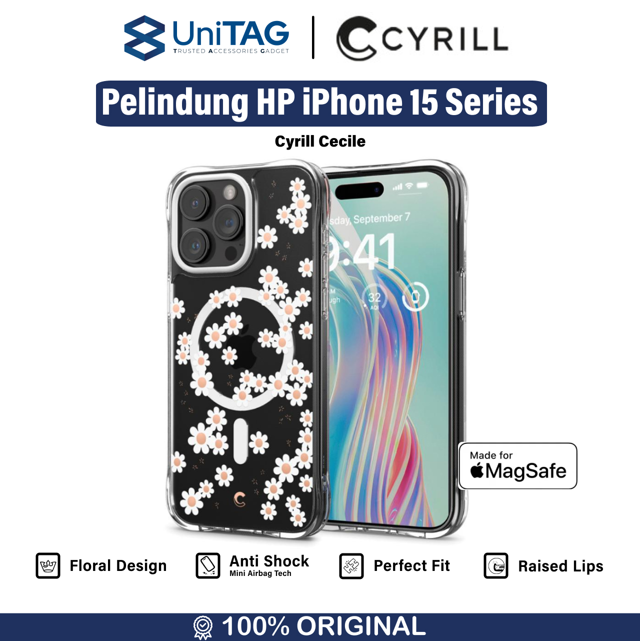 Cyrill iPhone 15 Pro Max Case Magsafe Cecile Mag - White Daisy ACS06624