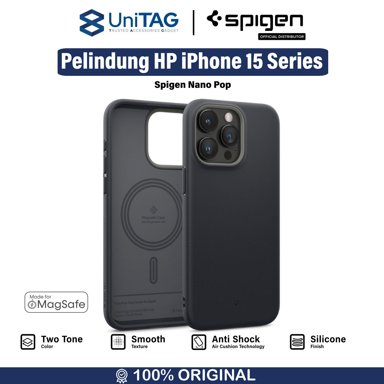 Caseology iPhone 15 Pro Case Magsafe Nano Pop Mag - Black Sesame ACS06753