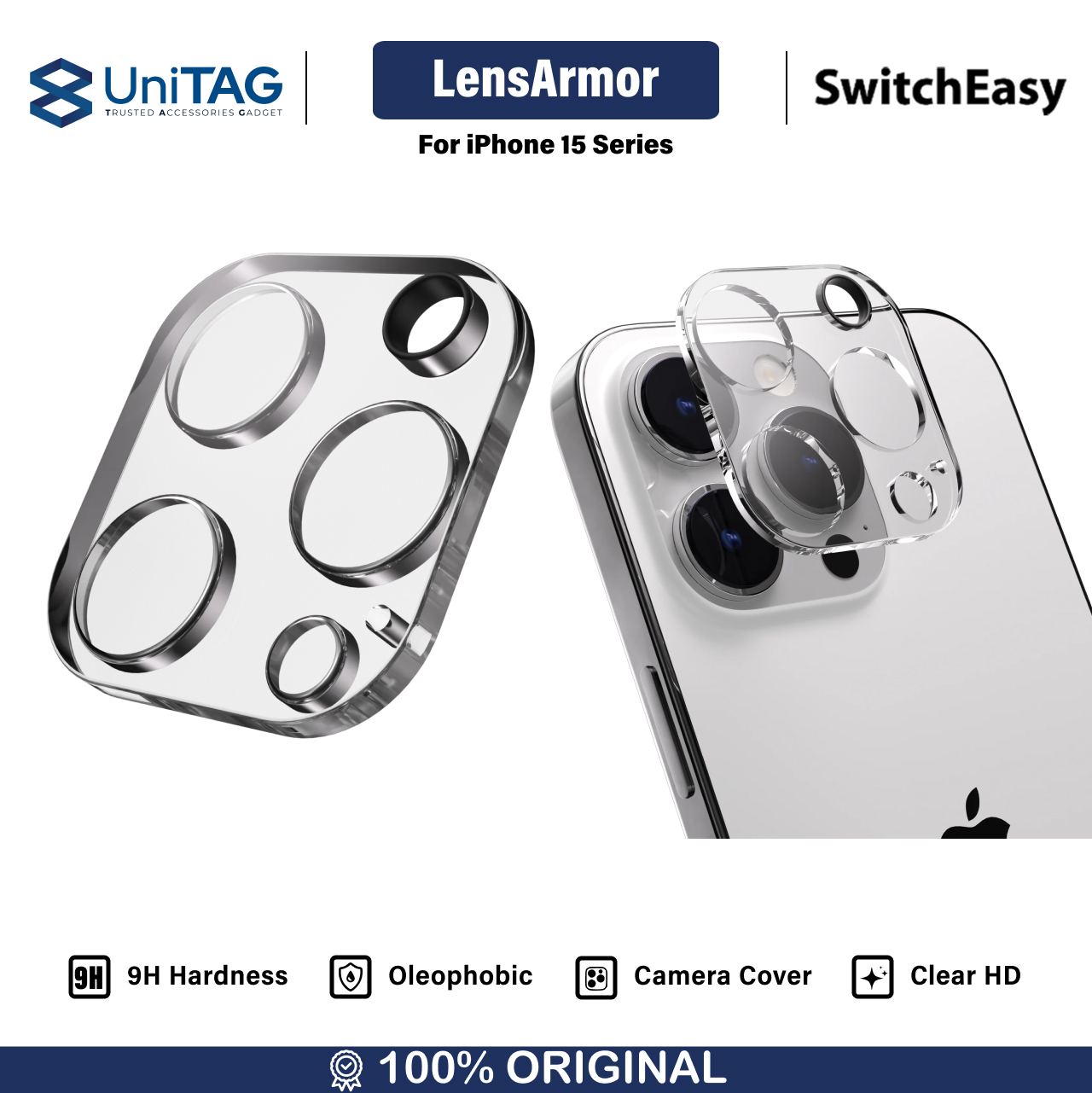 Camera Lens Glass iPhone 15 Pro Max Plus SwitchEasy LensArmor Cover 9H