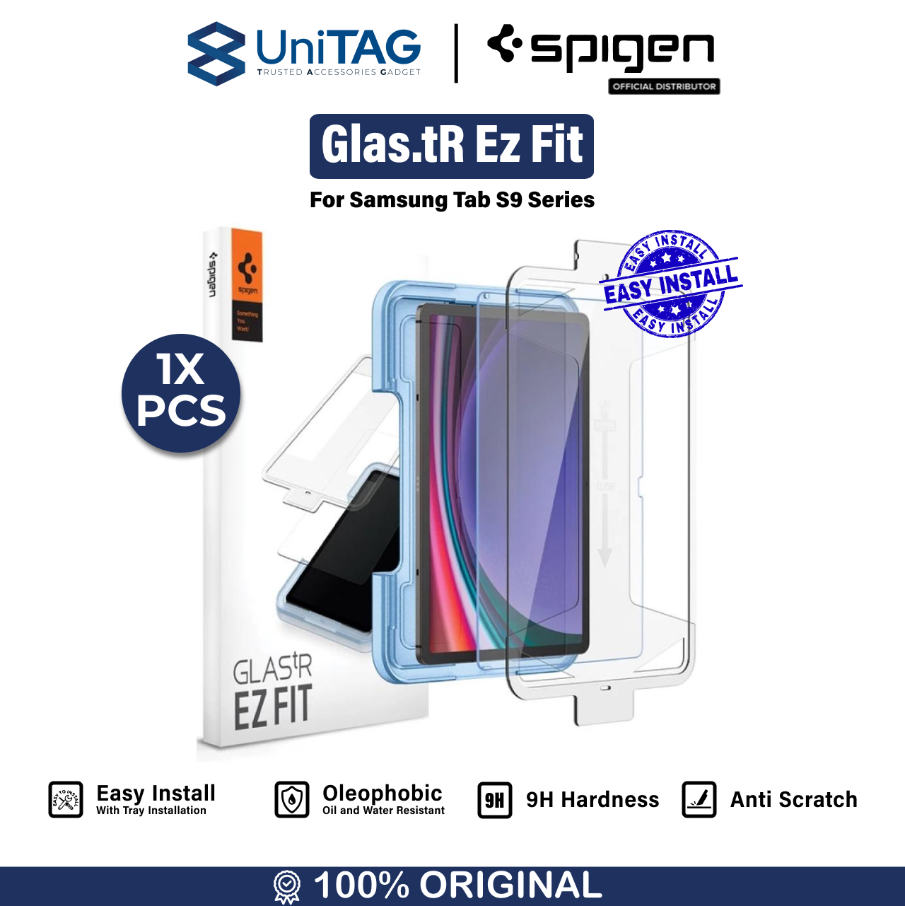 Spigen Galaxy Tab S10 Ultra / S9 Ultra Tempered Glass with Tray 1 Pack GlastR EZ Fit - Transparency AGL06998