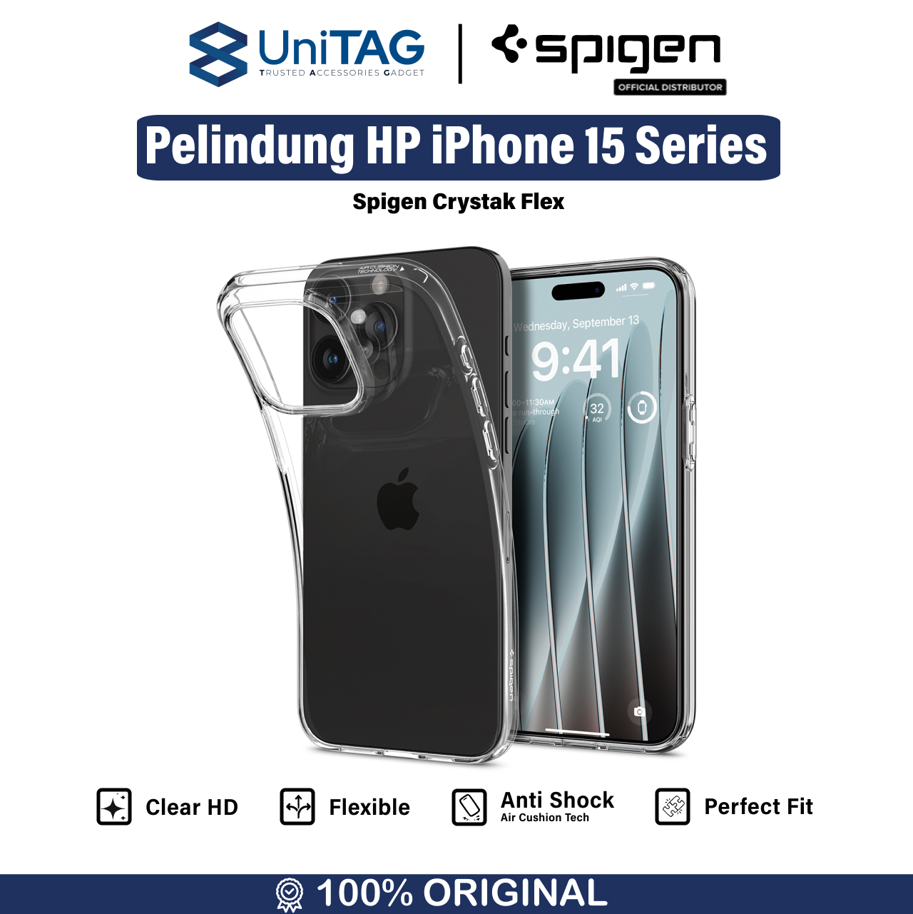 Spigen iPhone 15 Pro Max Case Crystal Flex - Crystal Clear ACS06443 (Offline SKU)