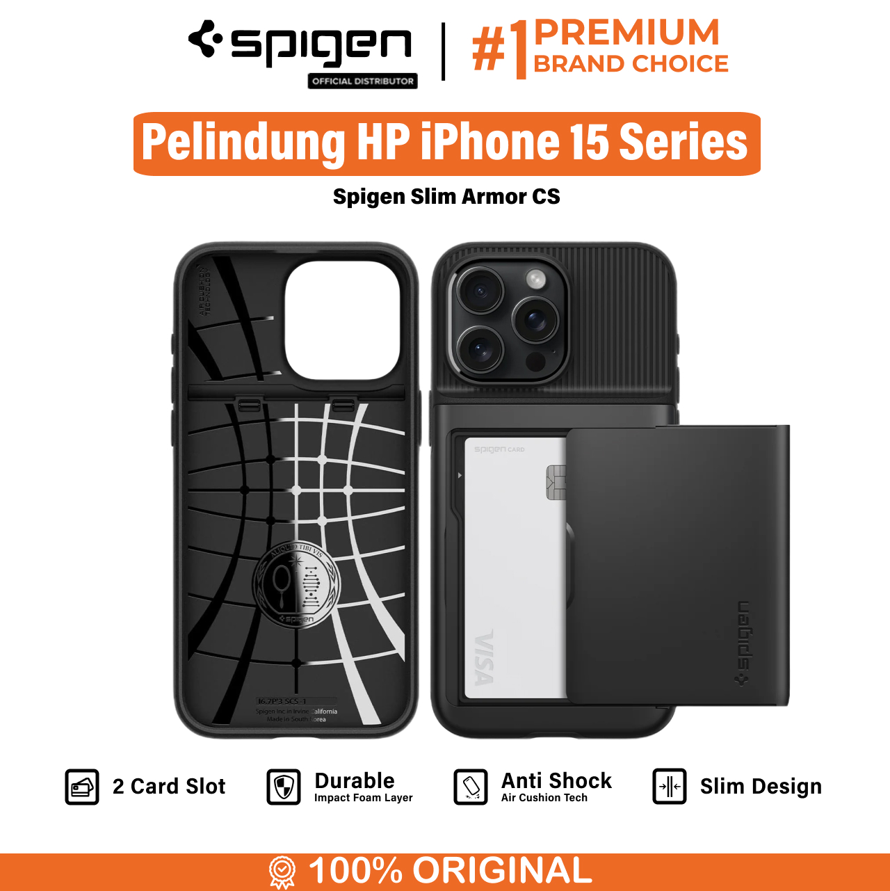 Case iPhone 15 Pro Max Plus Spigen Slim Armor Card Slot Wallet Casing