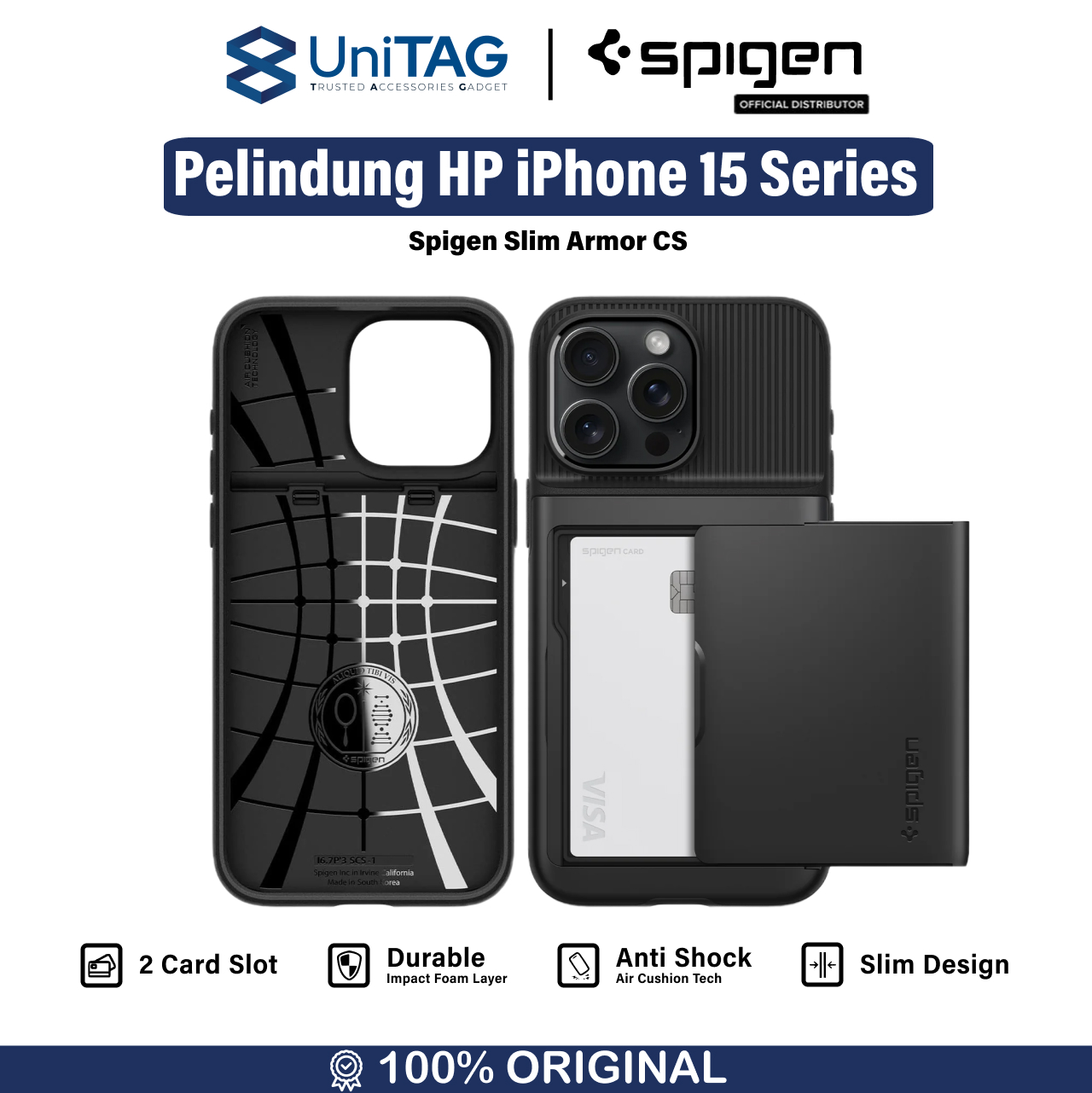 Case iPhone 15 Pro Max Plus Spigen Slim Armor Card Slot Wallet Casing