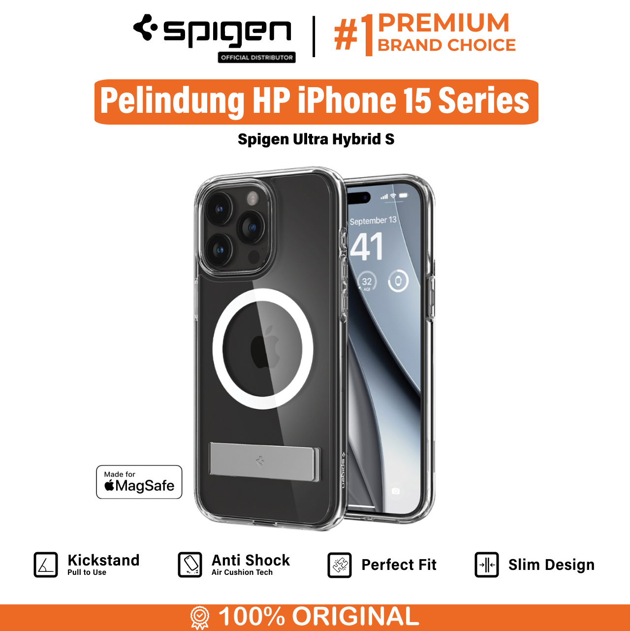 Spigen iPhone 15 Pro Case Magsafe + Stand Ultra Hybrid S MagFit - Crystal Clear ACS06722