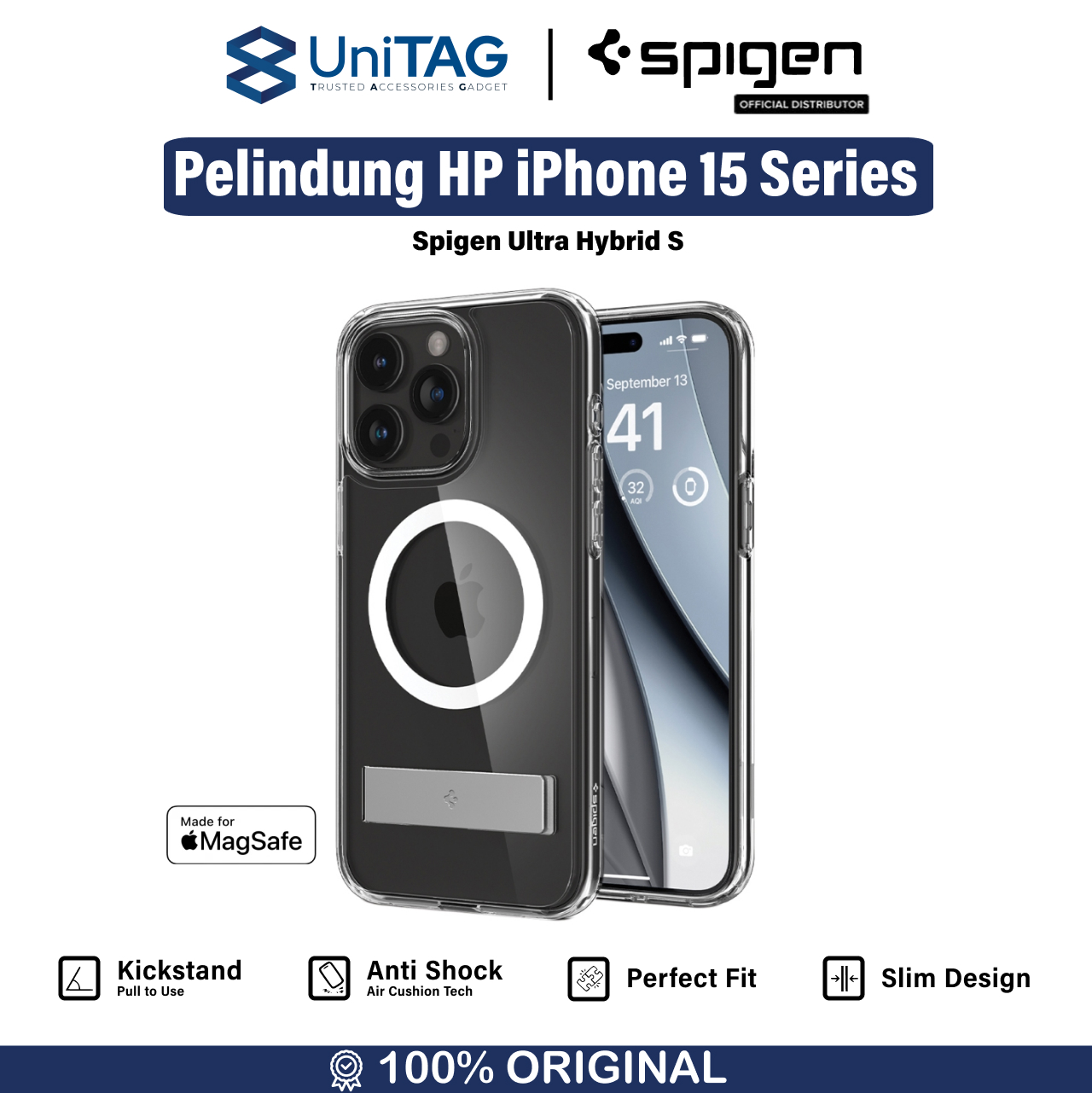 Spigen iPhone 15 Pro Case Magsafe + Stand Ultra Hybrid S MagFit - Crystal Clear ACS06722