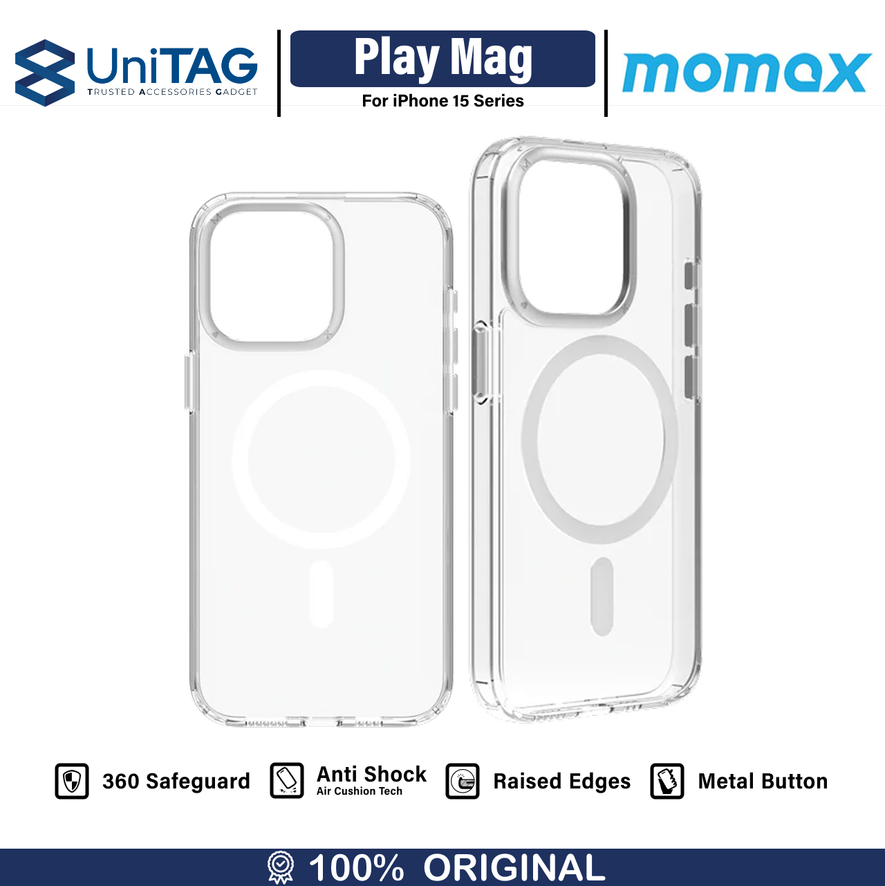 Momax iPhone 15 Pro Max Case Magsafe CaseForm Play Magnetic - Transparent MXAP23XLT