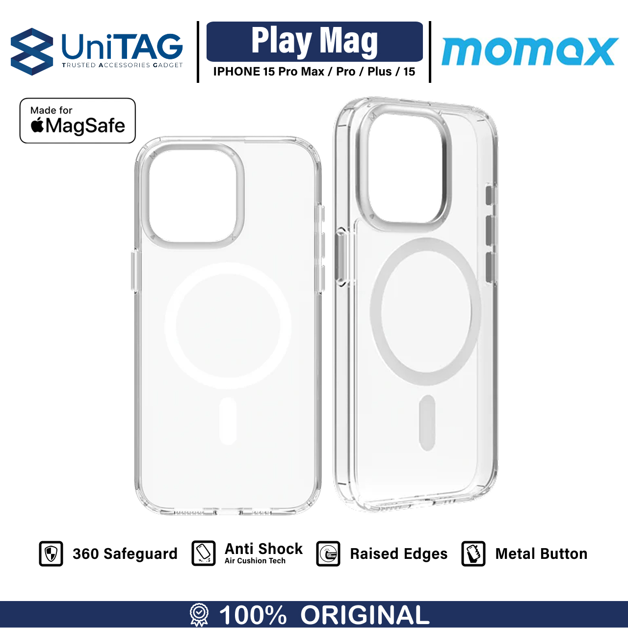 Momax iPhone 15 Case Magsafe CaseForm Play Magnetic - Transparent MXAP23ST